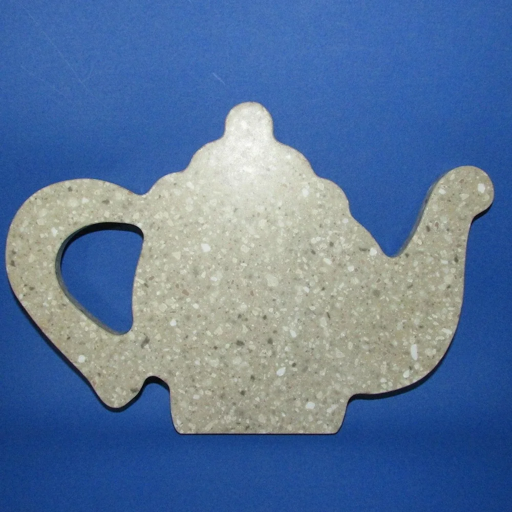 Teapot shaped trivet cheese plate cutting board decor faux stone granite look
